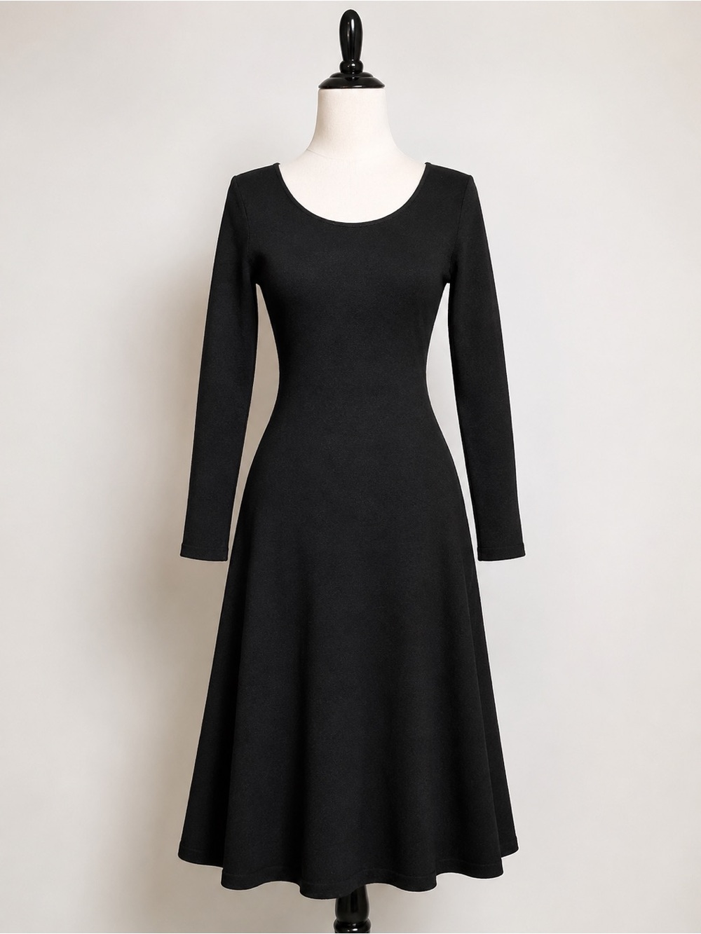 Polo by Ralph Lauren Black Long-Sleeve 100% Cashmere Fit-and-Flare Dress - Sz S